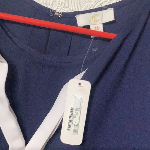 C Apparel NEW - Sz M - Blue double layer flowy cold shoulder poncho style top - Picture 2 of 4